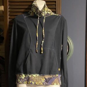 Navy blue nylon polyester fashion top with multi 
color sleeves